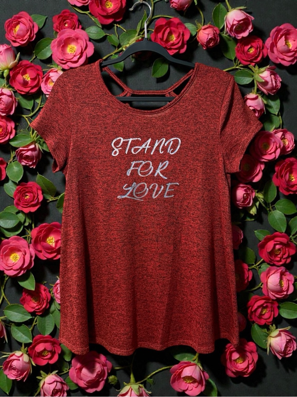 Stand For Love Heather Rust-Red Graphic Short Sleeve Knit Tunic Top